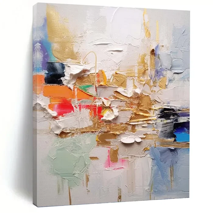 “Gold – Accented Color Burst” Abstract Painting on Canvas, Luxe Living Room Decor DKH1056