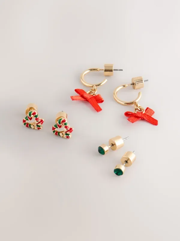 Gold Tone Christmas Earrings Pack