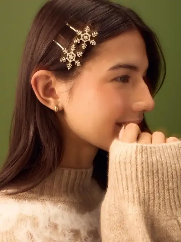 Gold Tone Christmas Snowflake Hair Clips