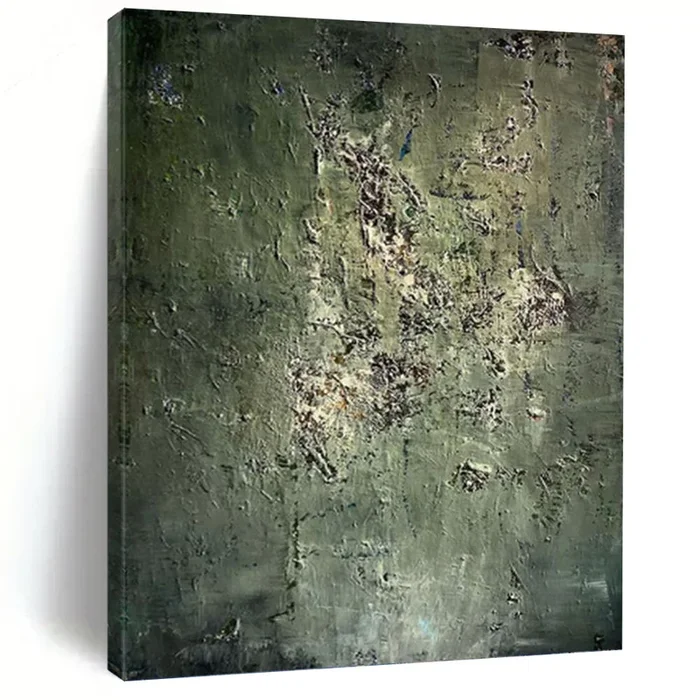 “Green Textured Mystery” – Green Abstract Art on Canvas DKH1195