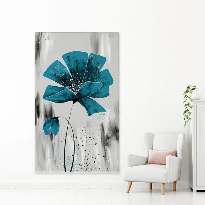 Grey And Blue Floral Canvas Print