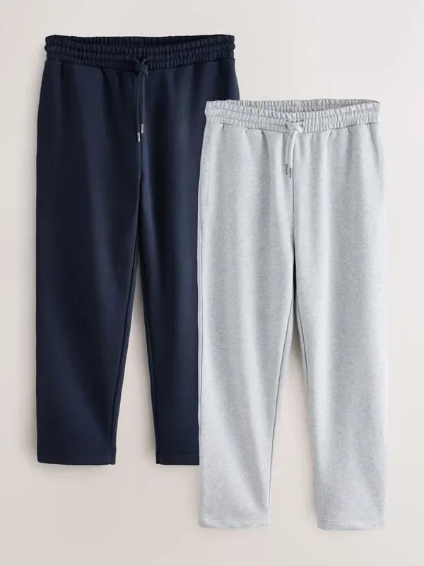 Grey Marl/Navy Blue Straight Fit Cotton Rich Jersey Joggers 2 Pack