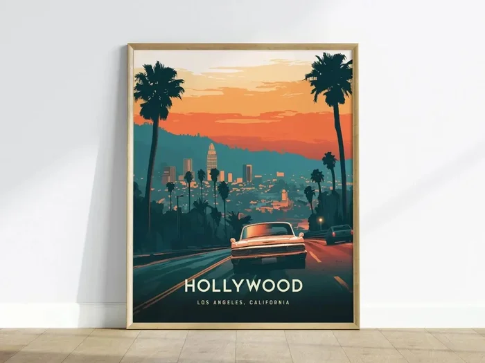 Hollywood Framed Travel Poster Los Angeles Wall Art