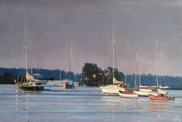 Яхты. Вечер (2020) Oil painting by Vahan Shakhramanyan