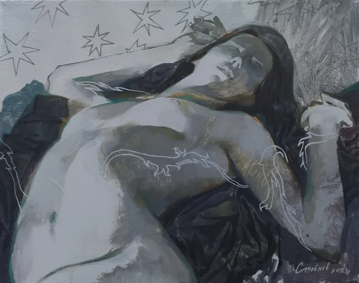 “Insomnia” (2023) Acrylic painting by Stefan Stoikov