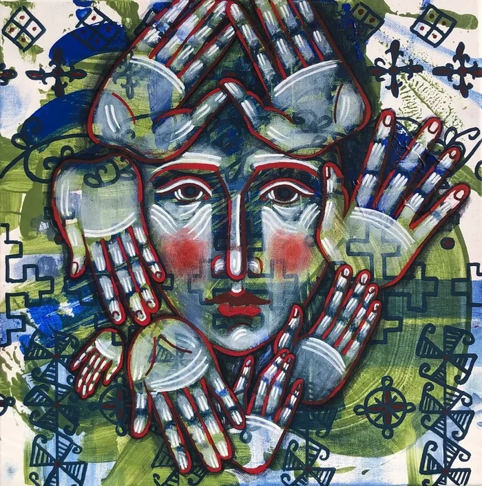 “Integrity” abstract contemporary small woman painting (2023) Acrylic painting by Yuliia Chaika