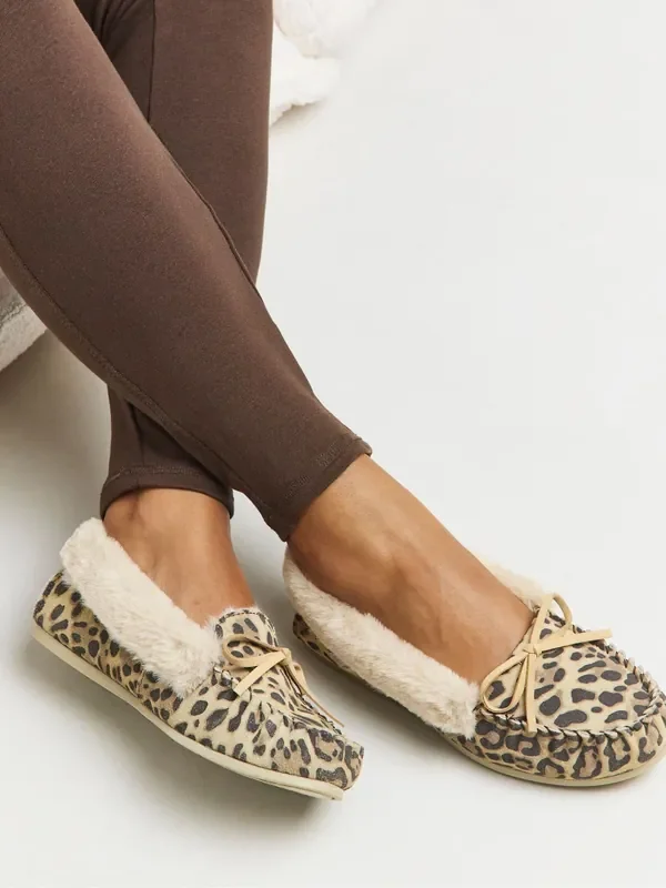 JD Williams Animal Wide Fit Classic Suede Moccasin Slippers