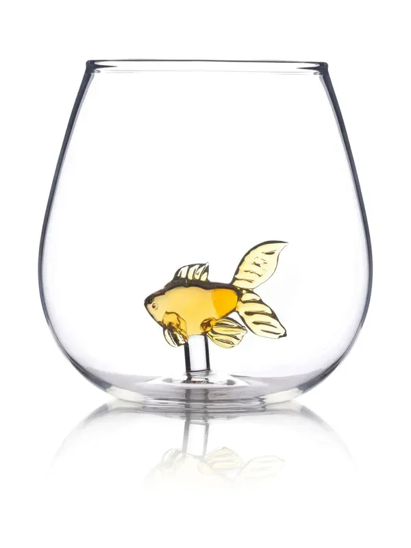 Jeray Clear and Gold Goldfish in a Glass