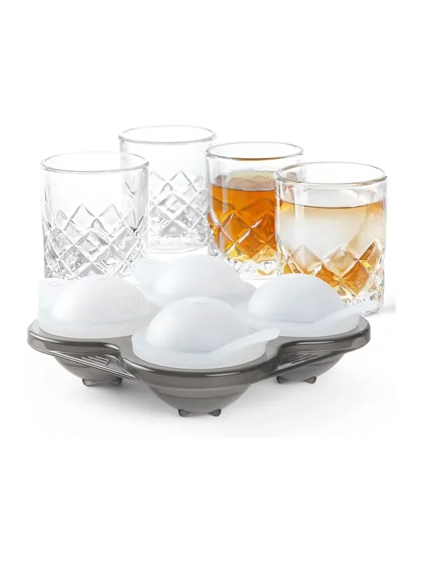 Jeray Set of 4 Clear and Grey Yarai Shot Glasses with Ice Mould