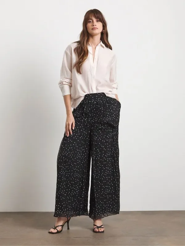 Joanna Hope Crinkle Chiffon Pleated Black Trousers