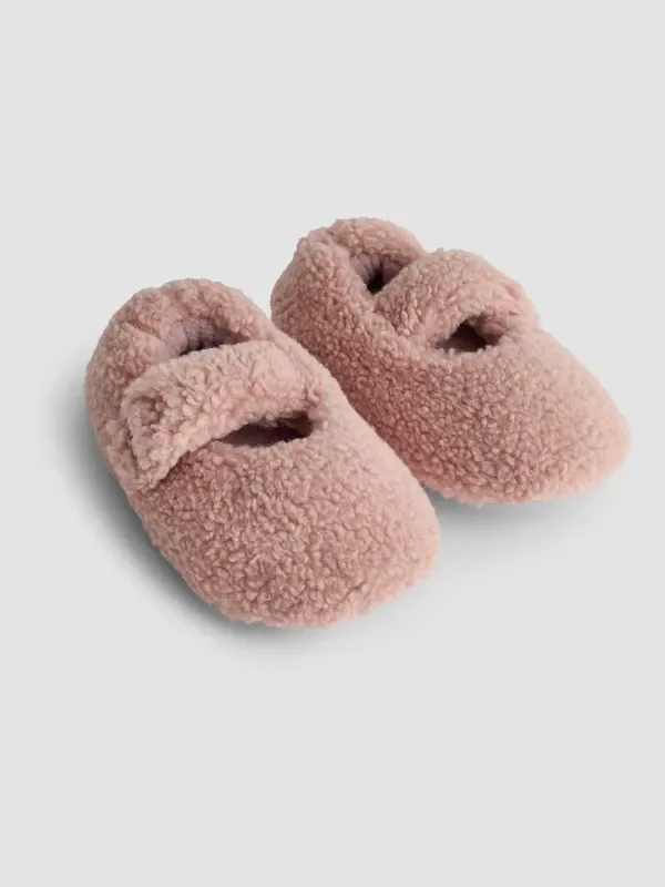 JoJo Maman Bébé Pink Velvet Bow Ballet Pump Slippers