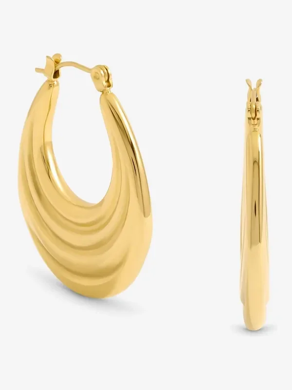 Jon Richard Gold Tone Ridge Hoop Earrings