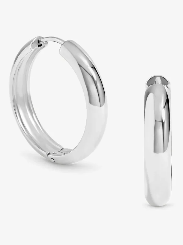 Jon Richard Silver Plated Waterproof Medium Flat Surface Hoop Earrings