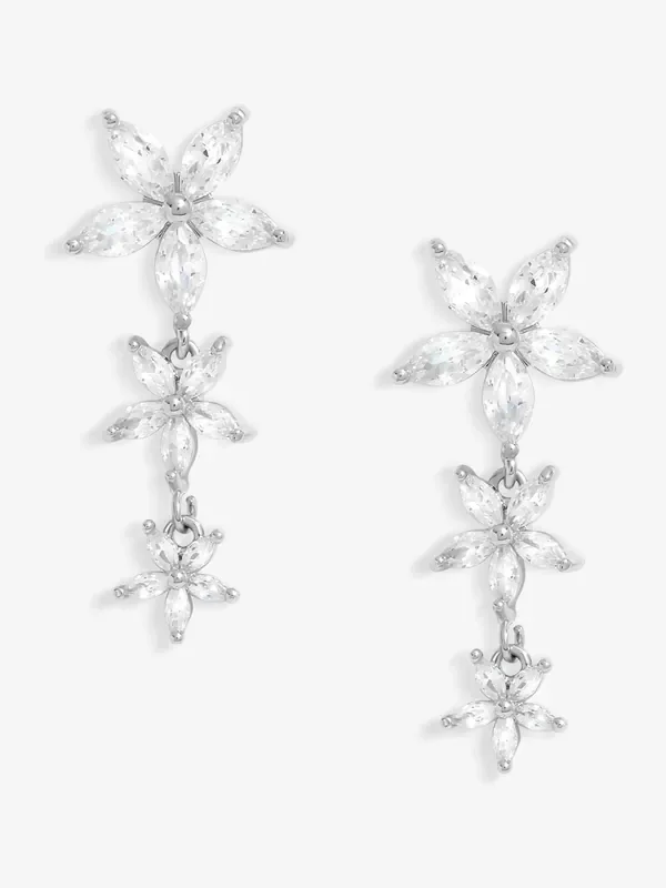 Jon Richard Silver Tone Cubic Zirconia Mixed Floral Huggie Earrings
