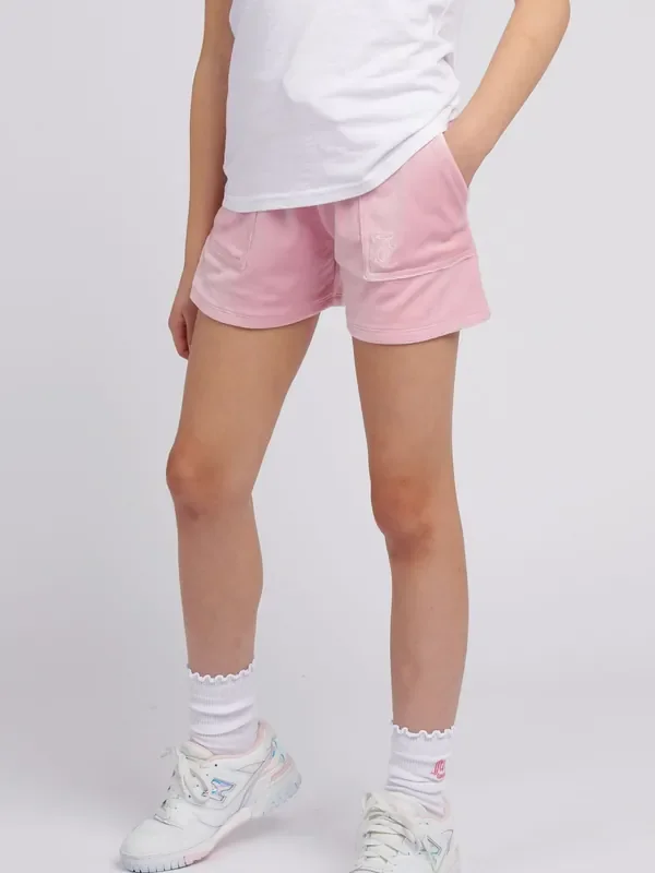 Juicy Couture Pink Girls Tonal Embroidered Velour Shorts