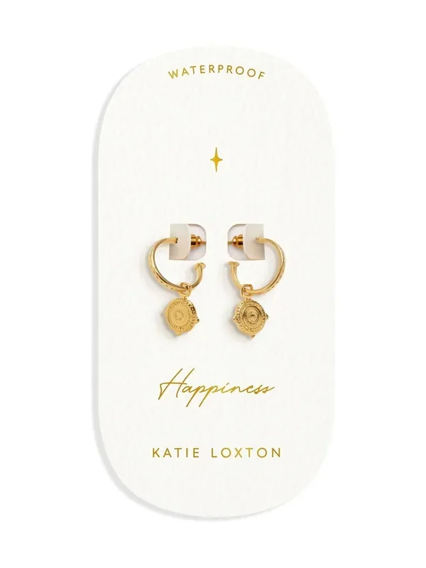Katie Loxton Gold Tone Waterproof Happiness Antique Coin Hoop Earrings