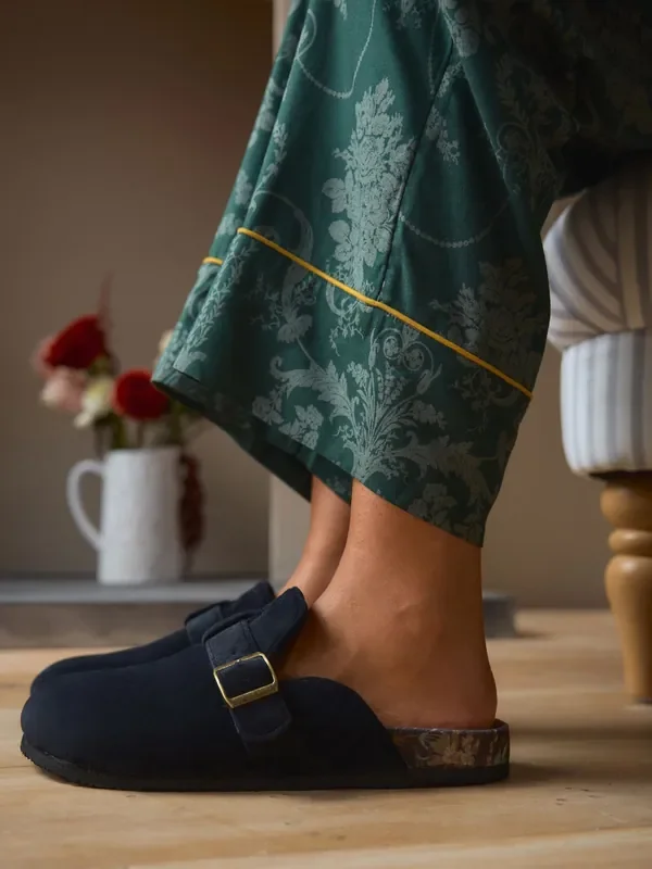 Laura Ashley Black Cork Footbed Mule Slippers