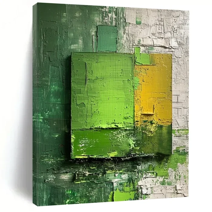 “Layered Green and Yellow Abstract” – Abstract Acrylic with Depth DTP030