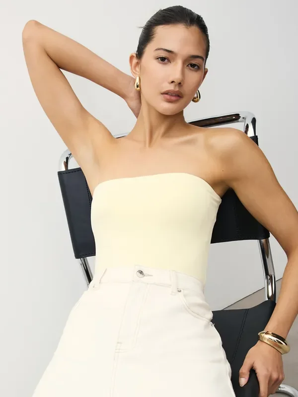 Lemon Yellow Soft Touch Slinky Nylon Bandeau Top