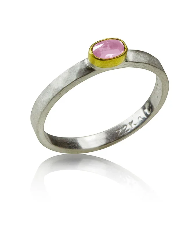 Light and Shadow Rings – Pink Sapphire, Brushed Silver
