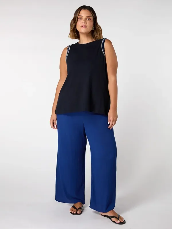 Live Unlimited Blue Petite Curve Petite Crinkle Drawstring Trousers