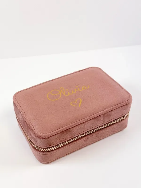 Loveabode Pink Personalised Velvet Travel Jewellery Box