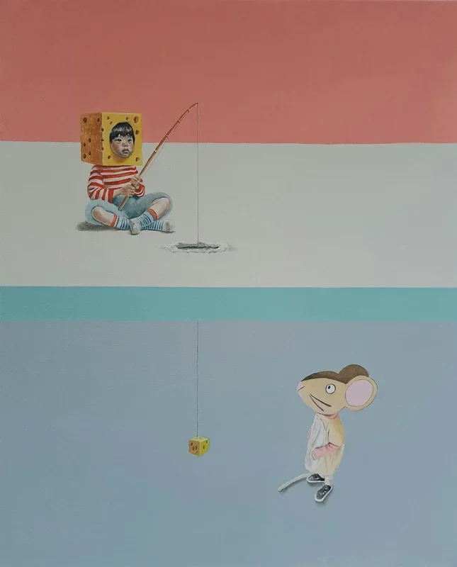 (M)ice Fishing Too (2025) Mixed-media painting by Lee Jenkinson