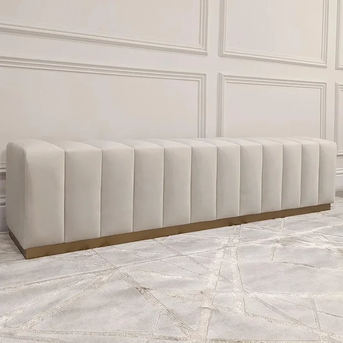 Madeline Cream Velvet & Gold Luxury Bench