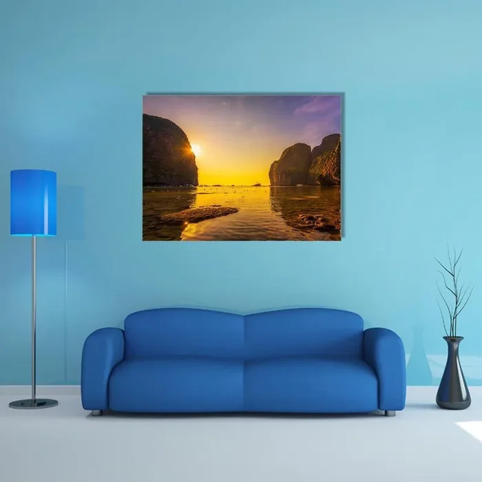 Maya Beach Sunset Over Rock Formations Canvas Wall Art