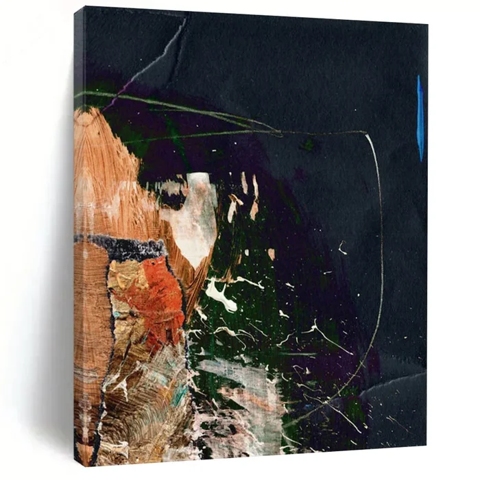 “Midnight Collage” – Dark background with vibrant, layered paint and shapes DTP170