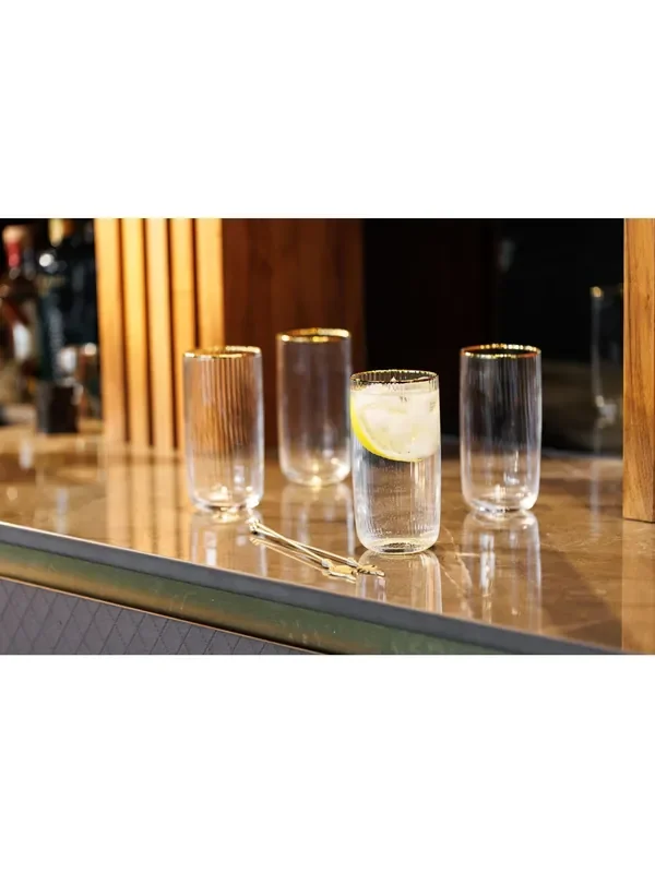 Mikasa Set of 4 Gold Sorrento Crystal Highball Cocktail Glass