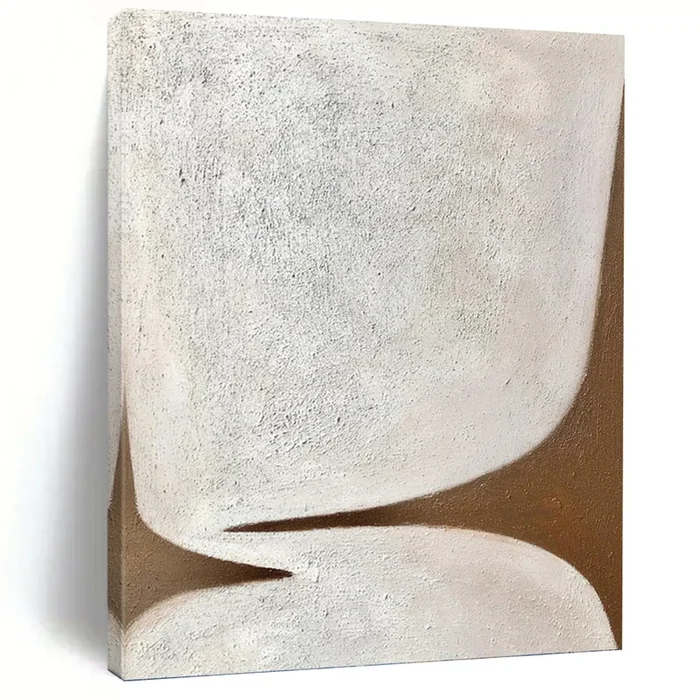 “Minimalist White and Brown Shapes” – White, Brown Abstract Art on Canvas DKH1179