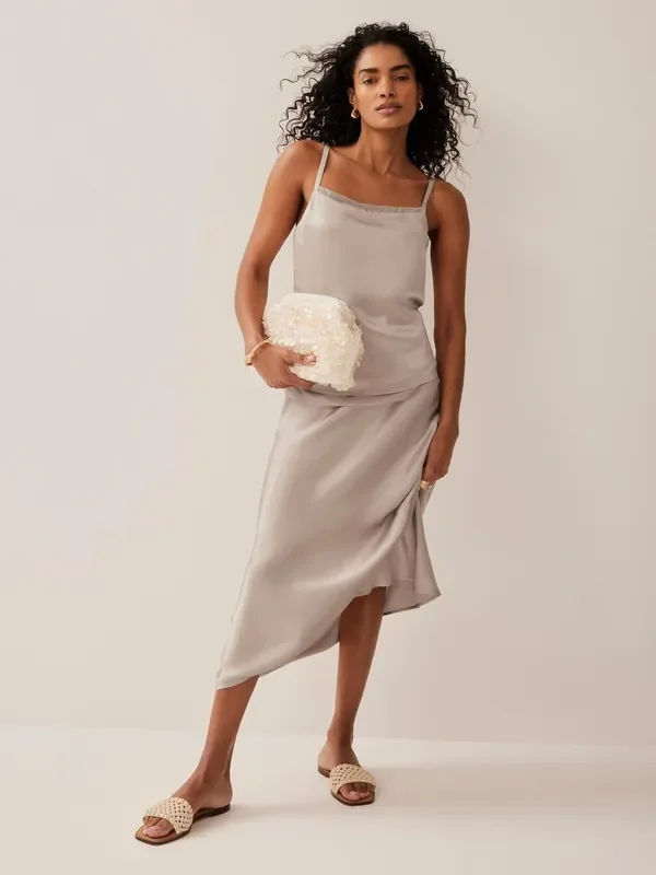 Mint Velvet Natural Satin Layered Cami Top