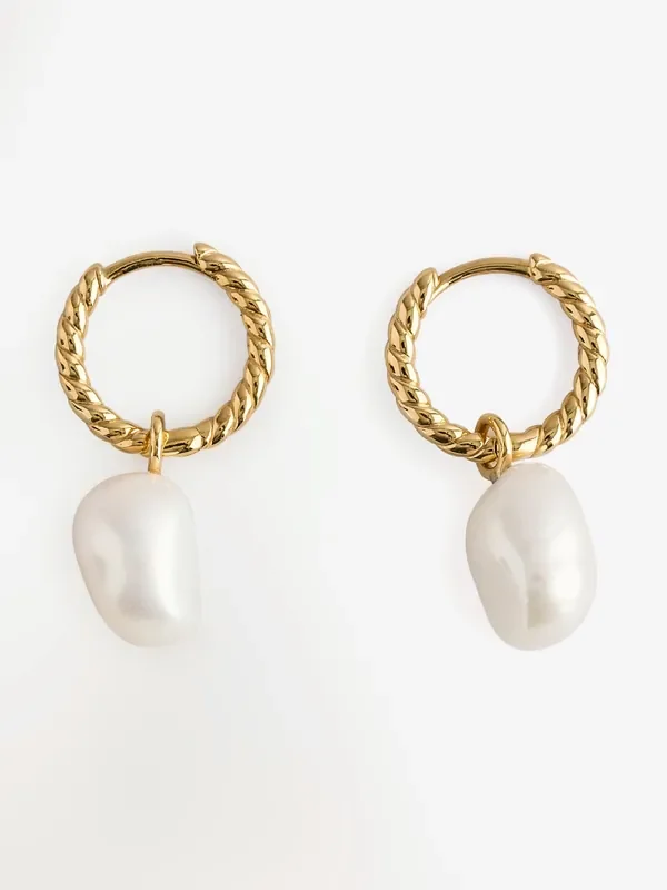 Missoma Gold Tone Pearl Twisted Smalldrop Hoop Earrings Seasons