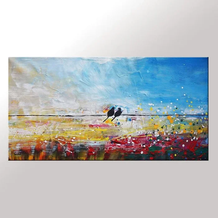 Modern Wall Art, Abstract Art, Contemporary Painting, Love Birds Painting, Art for Sale, Abstract Art Painting, Dining Room Wall Art, Wedding Gift
