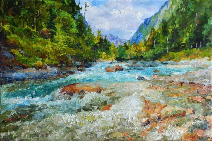 Мountain river (2023) Oil painting by Vachagan Manukyan