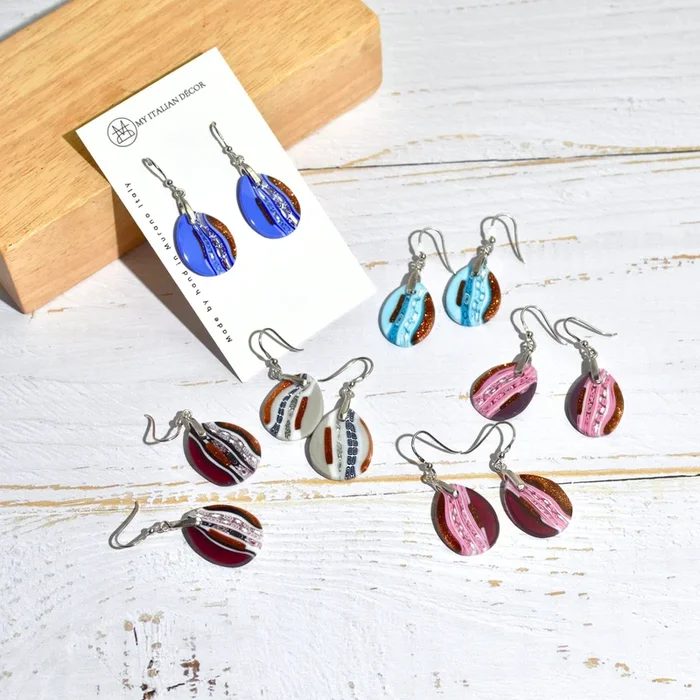 Murano Glass Dangle Earrings, Teardrop, Assorted Colors