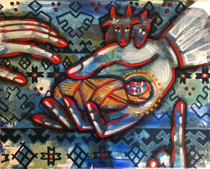 “Nativity of Jesus” small Christmas painting (2022) Acrylic painting by Yuliia Chaika
