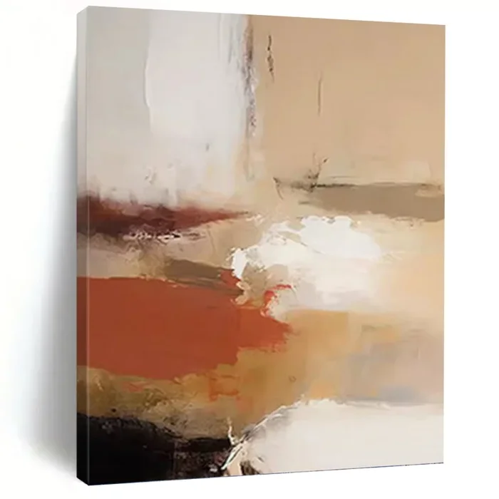 “Neutral Abstract Flow” – Beige, Brown, White, Red Abstract Art on Canvas DKH1245
