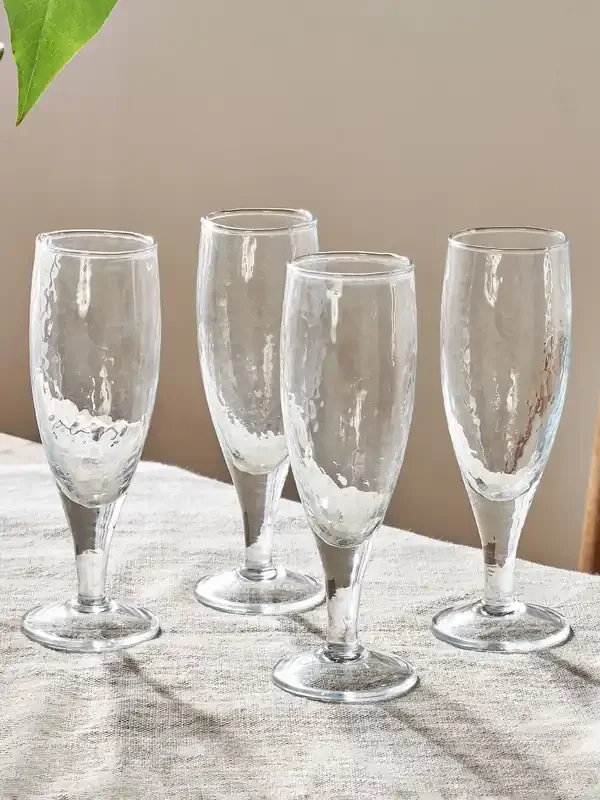 Nkuku Clear Yala Hammered Champagne Glasses set of 4