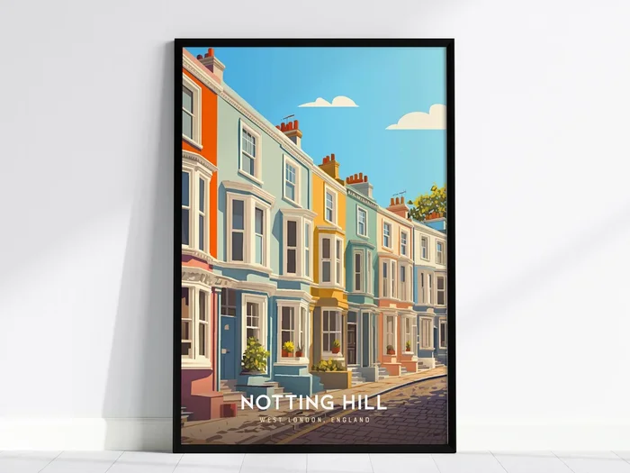 Notting Hill London Poster | Pastel Townhouses Portobello Road Wall Art Print