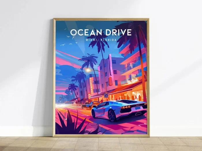 Ocean Drive South Beach Poster | Miami Art Deco Wall Art Print