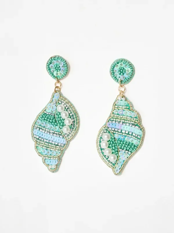Oliver Bonas Blue Cerys Sequin Beaded Shell Statement Earrings