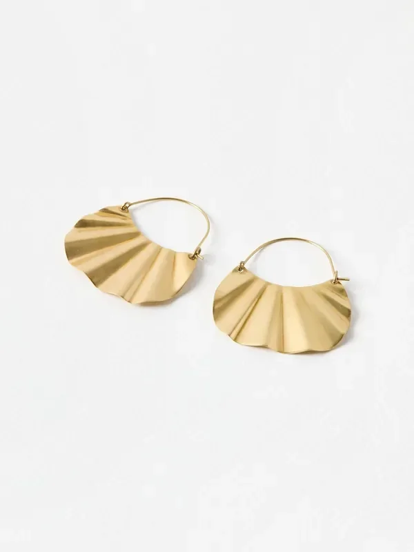 Oliver Bonas Gold Tone Aylish Pleated Brass Hoop Earrings