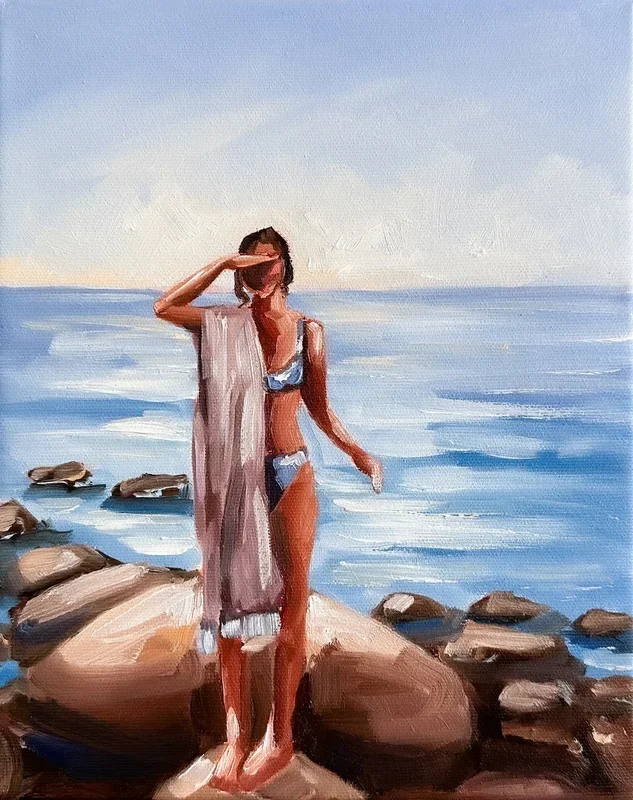 On the Rocky Beach (2024) Oil painting by Daria Gerasimova