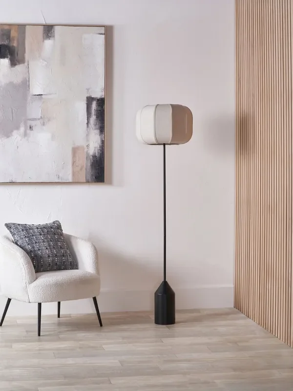 Pacific Black Oscar Metal and Linen Structured Floor Lamp