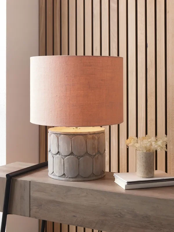 Pacific Lifestyle Grey Cezara Embossed Wood Wide Table Lamp