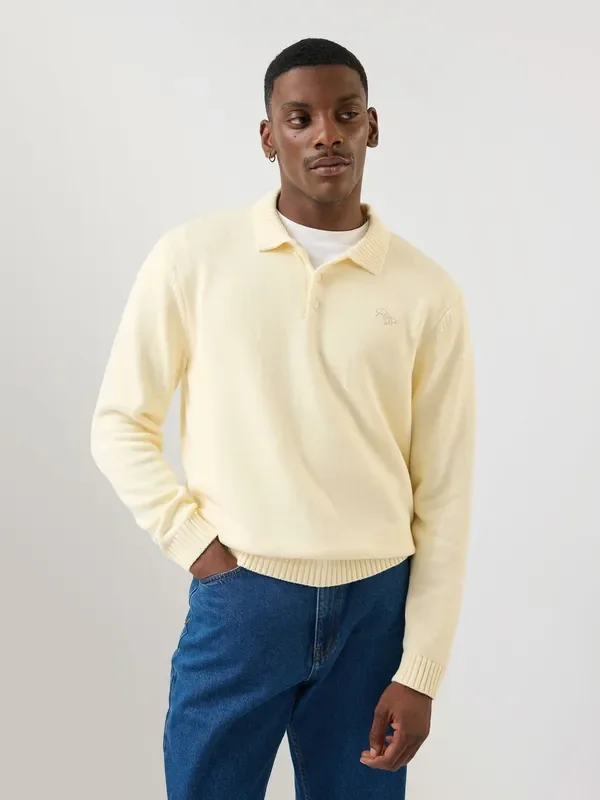 Percival Cream Verso Long Sleeve Knitted Polo Shirt Seasons