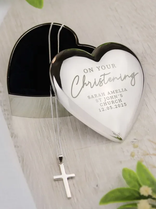 Personalised Christening Trinket Box & Cross Necklace by PMC