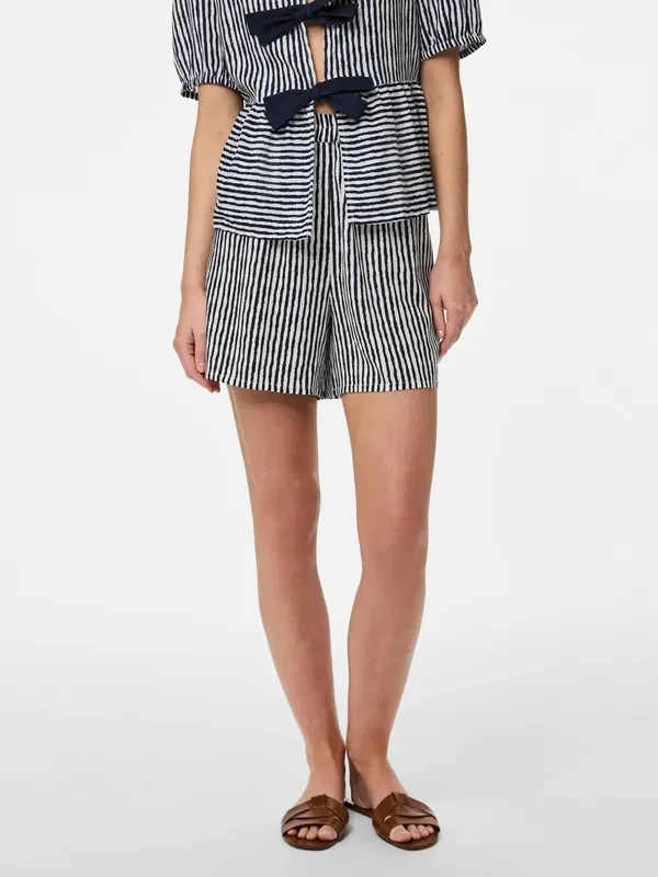 PIECES Grey High Waist Stripe Shorts